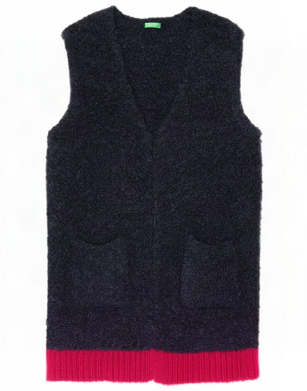 Benetton Γυναικείο Longline Ζακέτα Αμάνικο πουλόβερ UK 14 Medium Navy Blue