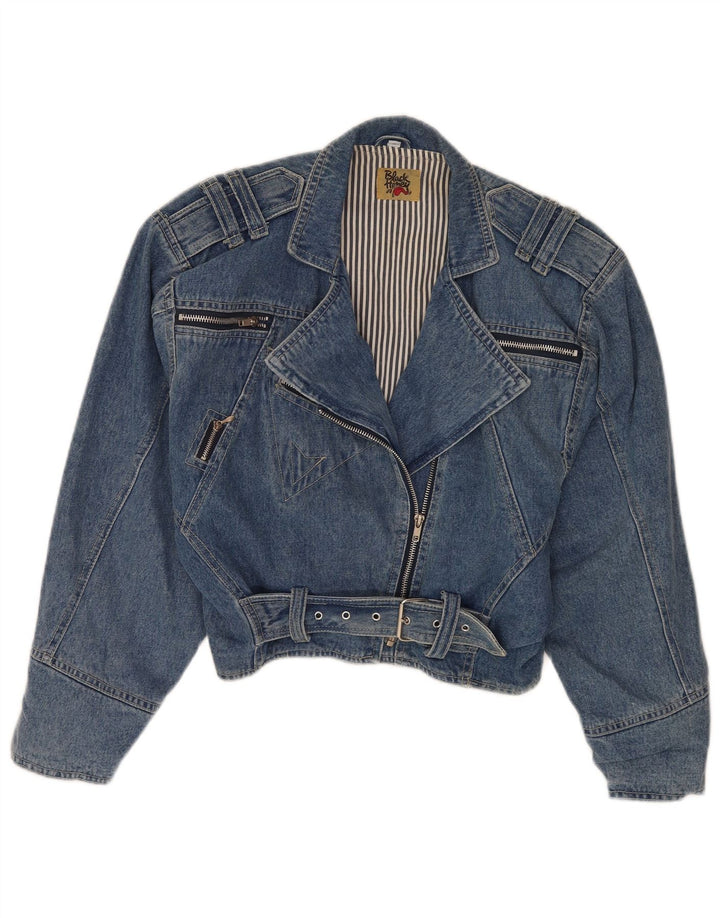 Vintage Γυναικείο Crop Τζιν Μπουφάν Biker UK 12 Medium Blue Cotton