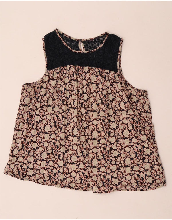 Marks & Spencer Γυναικεία Αμάνικη Μπλούζα Τοπ UK 22 2XL Μπεζ φλοράλ βαμβακερό