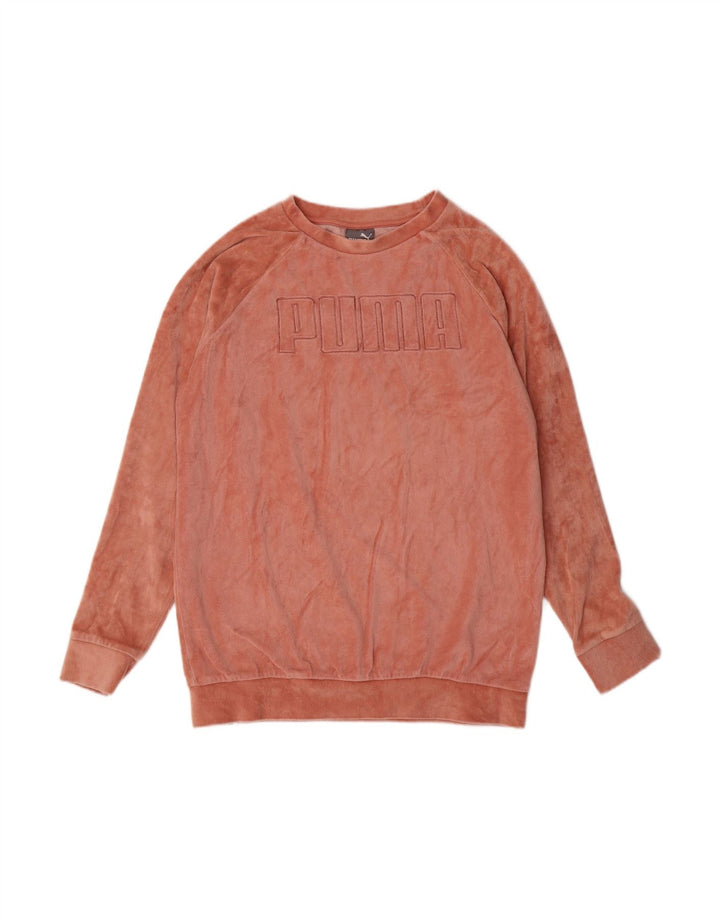 PUMA Womens Oversized Graphic Velour Sweatshirt Jumper UK 10 Small Pink