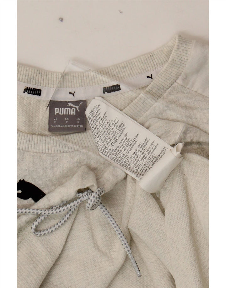 PUMA Womens Oversized Crop Sweatshirt Jumper UK 10 Small Grey Cotton Vintage Puma and Second-Hand Puma from Messina Hembry 