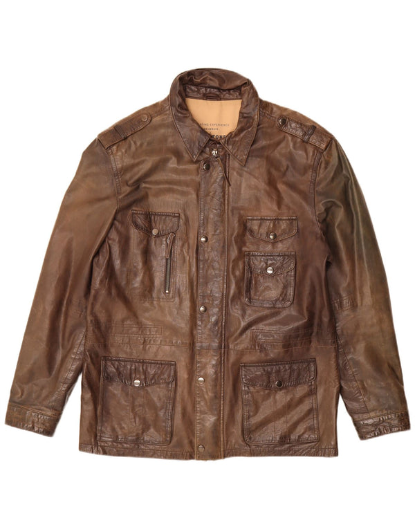 MILESTONE Ανδρικό Δερμάτινο Μπουφάν Στρατιωτικό Μέγεθος 54 XL Καφέ Δερμάτινο