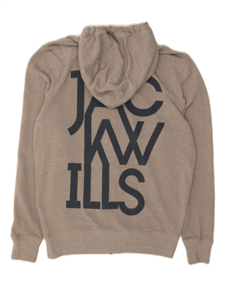 JACK WILLS Mens Graphic Zip Hoodie Sweater Medium Grey Polyester Vintage Jack Wills and Second-Hand Jack Wills from Messina Hembry 