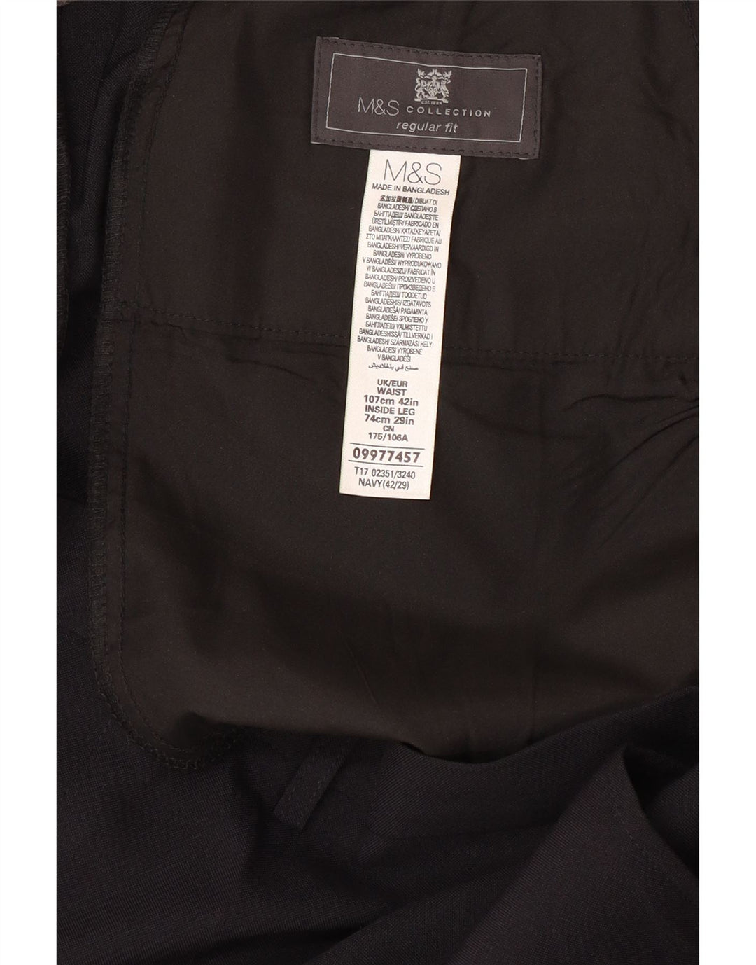 MARKS & SPENCER Ανδρικό παντελόνι με κανονική εφαρμογή W42 L29 Navy Blue Polyester