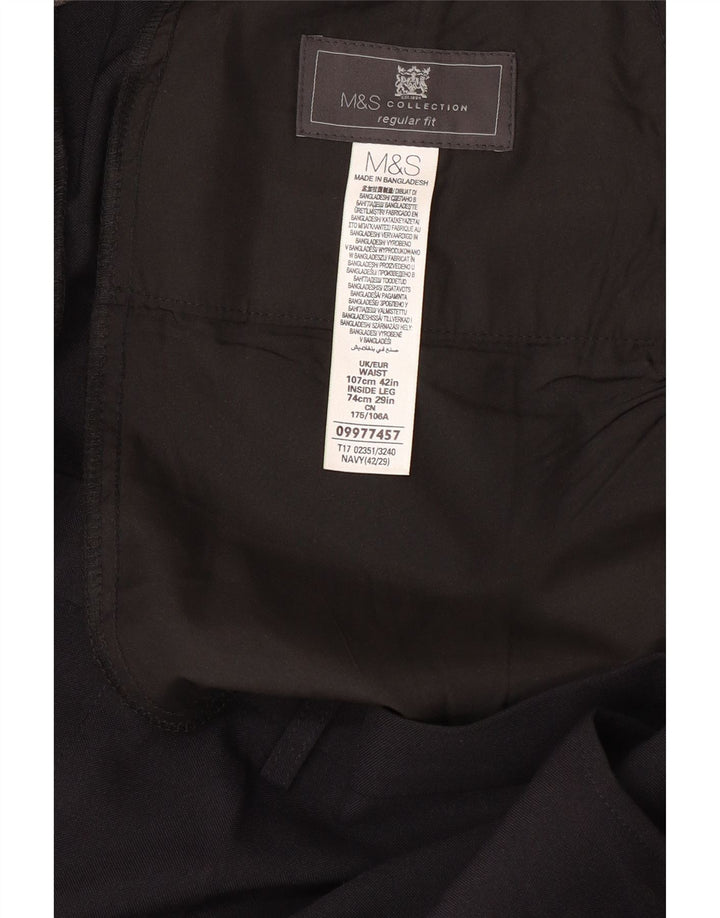 MARKS & SPENCER Ανδρικό παντελόνι με κανονική εφαρμογή W42 L29 Navy Blue Polyester