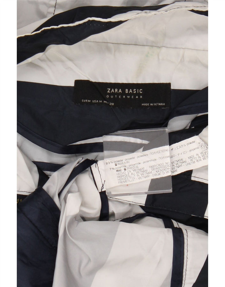Zara Γυναικείο μπουφάν βροχής με κουκούλα UK 14 Medium Navy Blue ριγέ πολυεστέρας