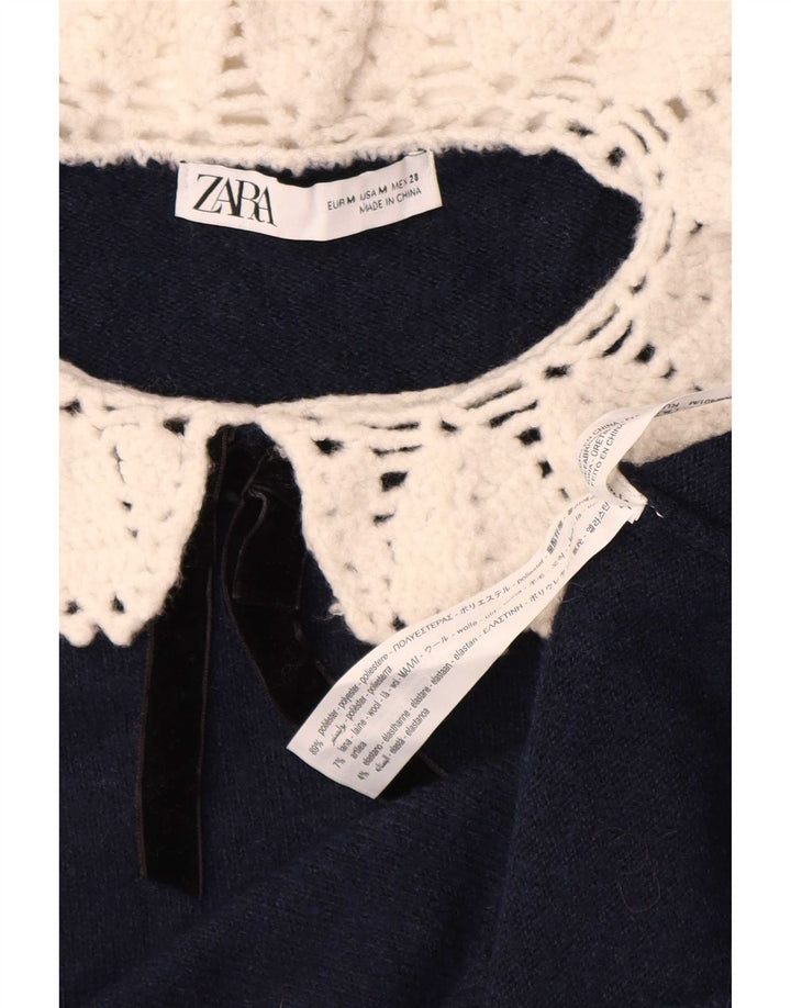 Zara Γυναικείο Knit Crop Top UK 12 Medium Navy Blue Polyester
