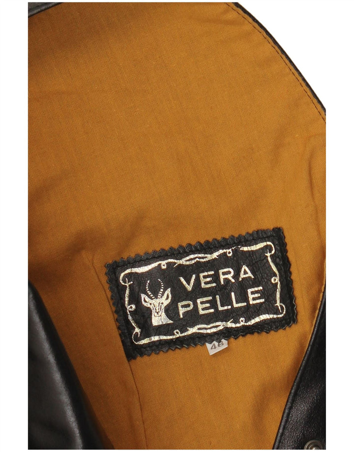 VINTAGE Γυναικείο Δερμάτινο Γιλέκο IT 46 Μεγάλο Δερμάτινο Μαύρο