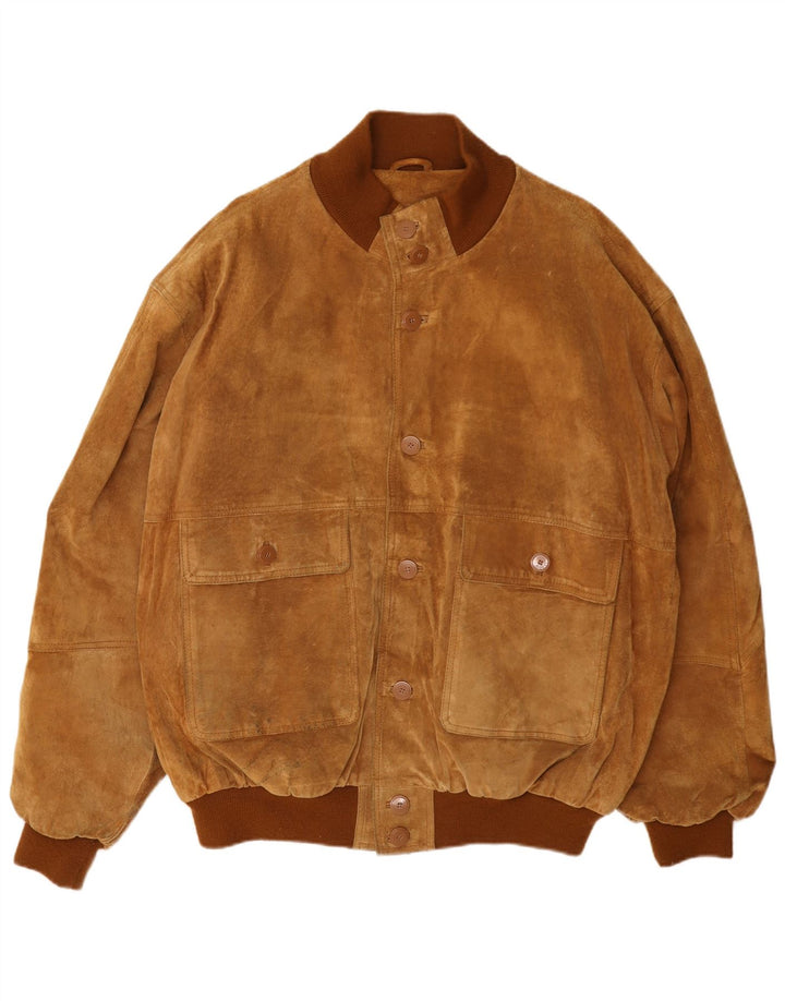 John Monroe Ανδρικό Suede Bomber Jacket UK 40 Large Brown Δερμάτινο