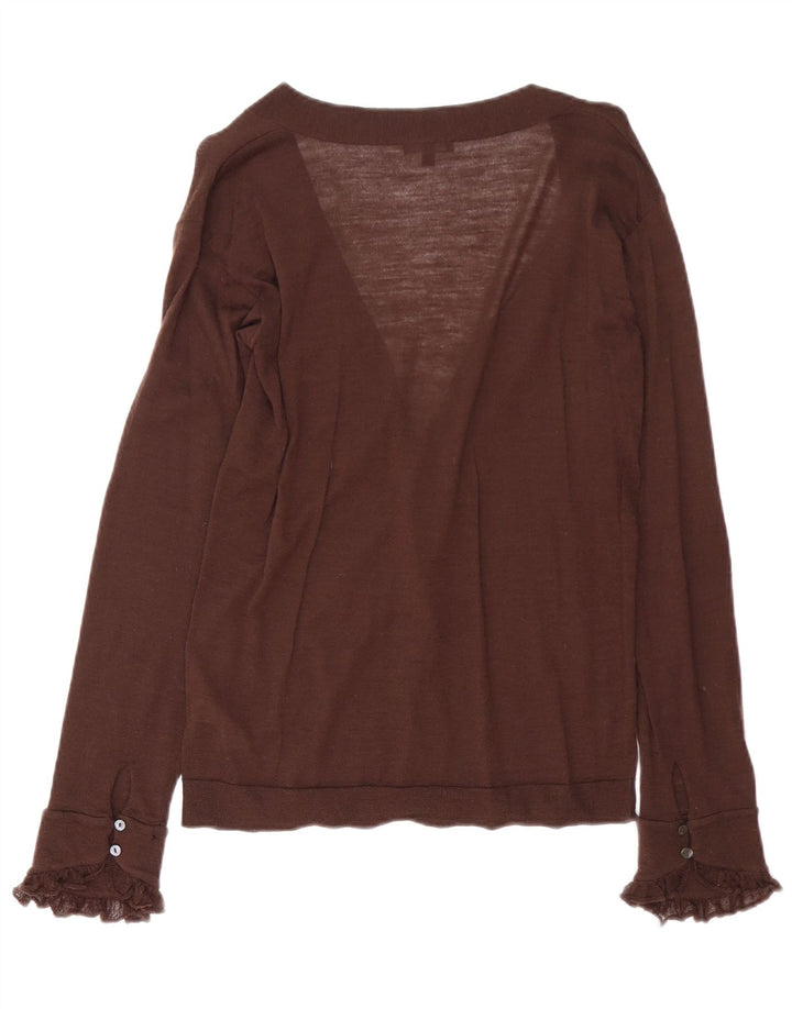 MASSIMO DUTTI Γυναικείο πουλόβερ ζακέτα UK 14 μεγάλο καφέ μαλλί