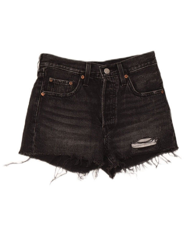 Levi's Womens 501 Distressed τζιν σορτς W24 XS μαύρο βαμβακερό