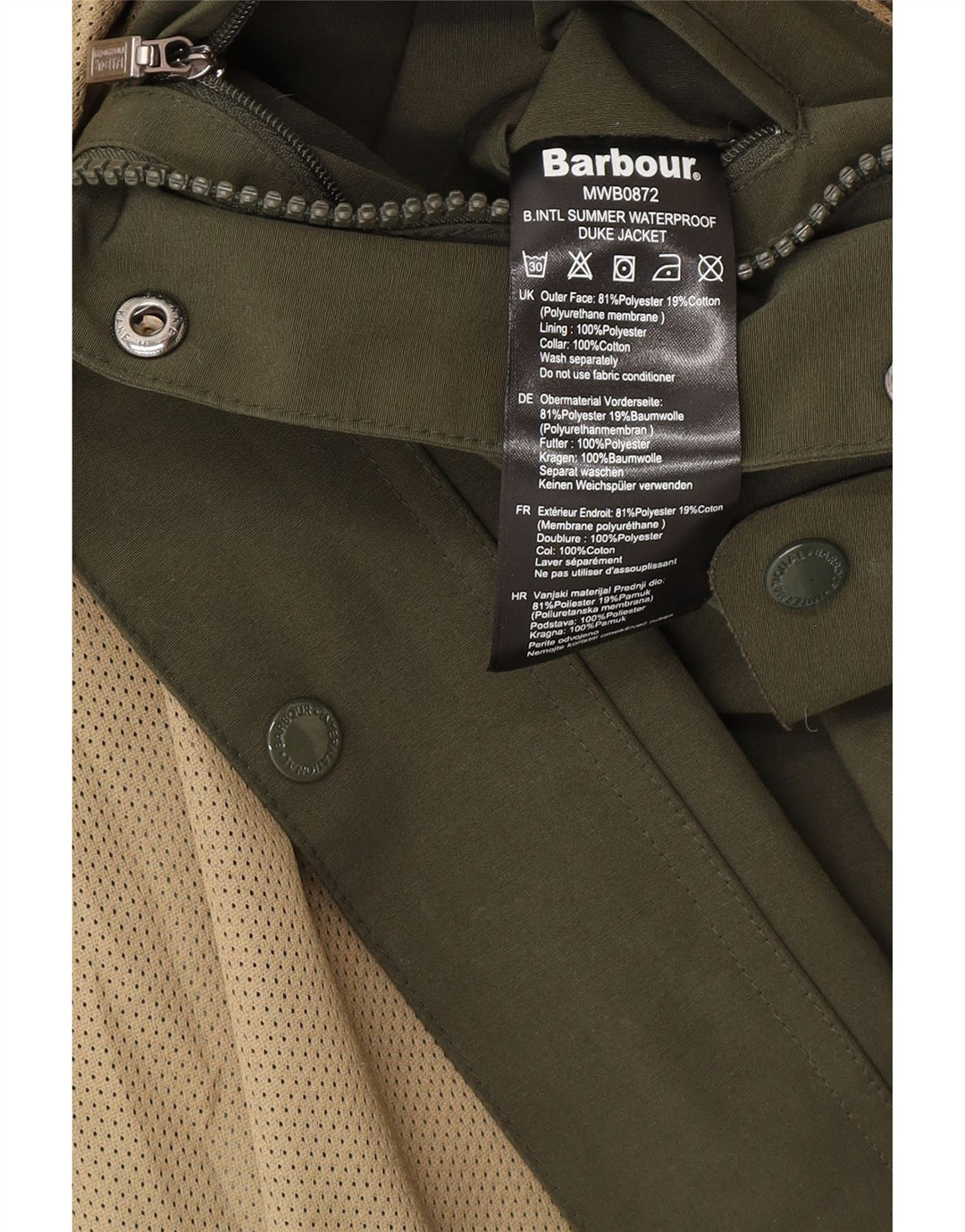 Barbour Mens Utility Jacket UK 38 Medium Khaki Polyester