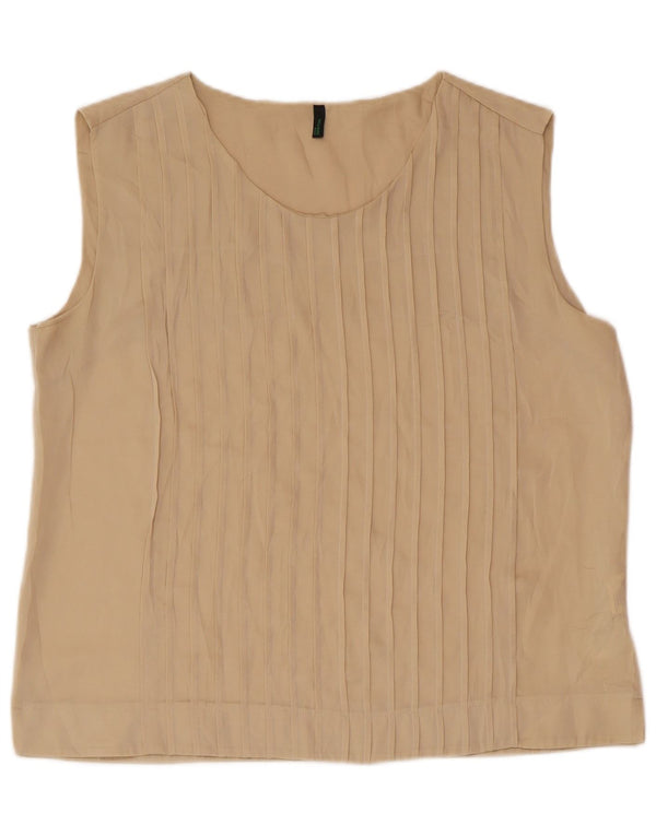 BENETTON Γυναικεία Αμάνικη Μπλούζα Τοπ UK 16 Large Beige Polyester