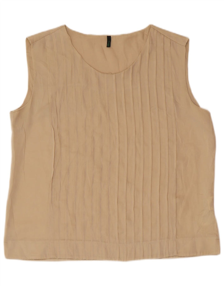BENETTON Γυναικεία Αμάνικη Μπλούζα Τοπ UK 16 Large Beige Polyester