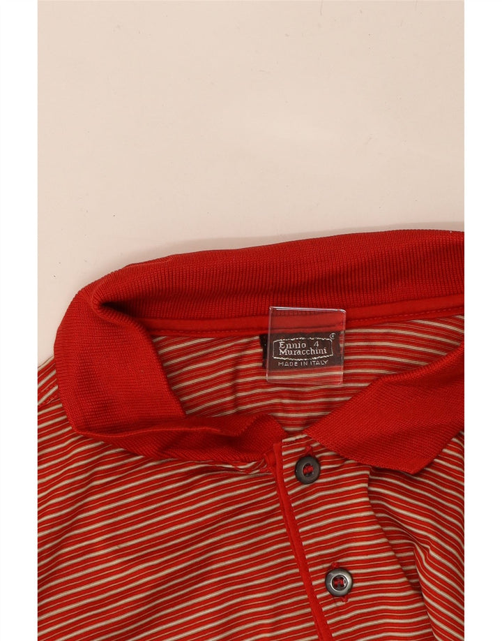 ENNIO MURACCHINI Mens Polo Shirt Medium Red Striped Cotton Vintage Ennio Muracchini and Second-Hand Ennio Muracchini from Messina Hembry 