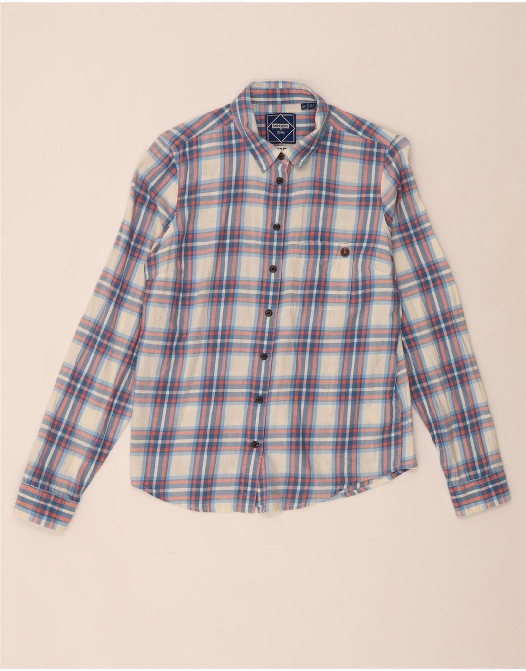 Superdry γυναικείο φανελένιο πουκάμισο UK 8 Small Blue Check Cotton