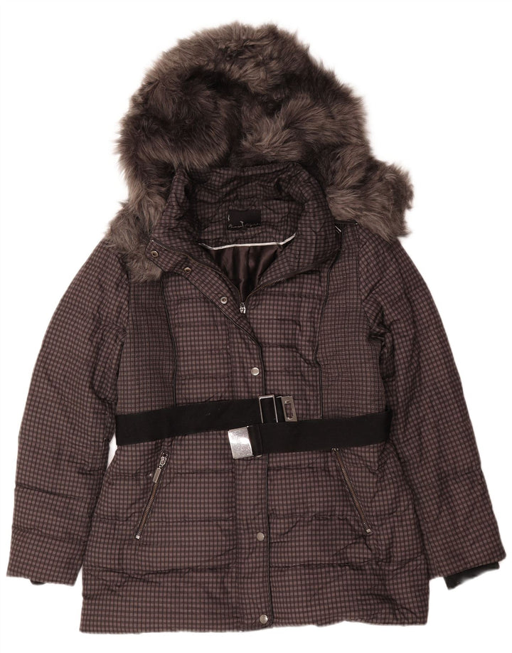 Phase Eight Γυναικείο μπουφάν με κουκούλα UK 16 Large Brown Check Polyester