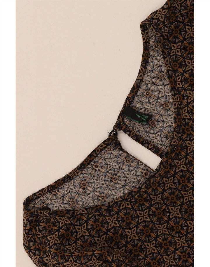 Benetton Womens Abstract Pattern Μπλούζα Top UK 14 Large Brown Geometric