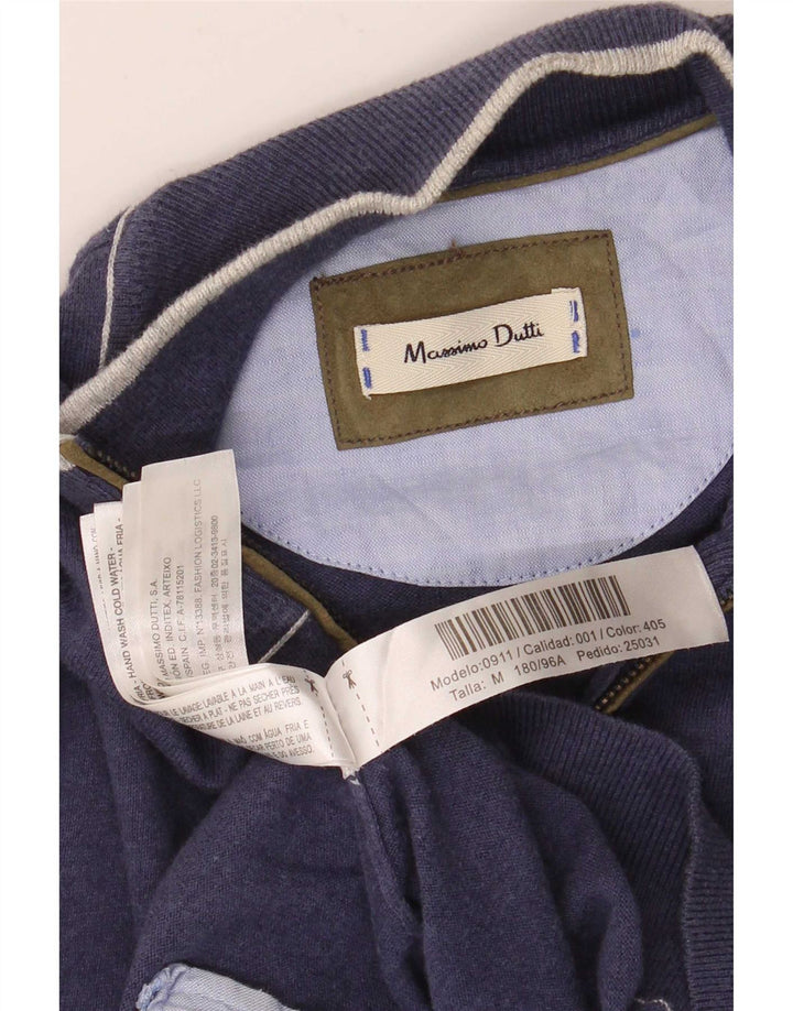 Ανδρικό πουλόβερ ζακέτα Massimo Dutti, μεσαίο μπλε βαμβακερό