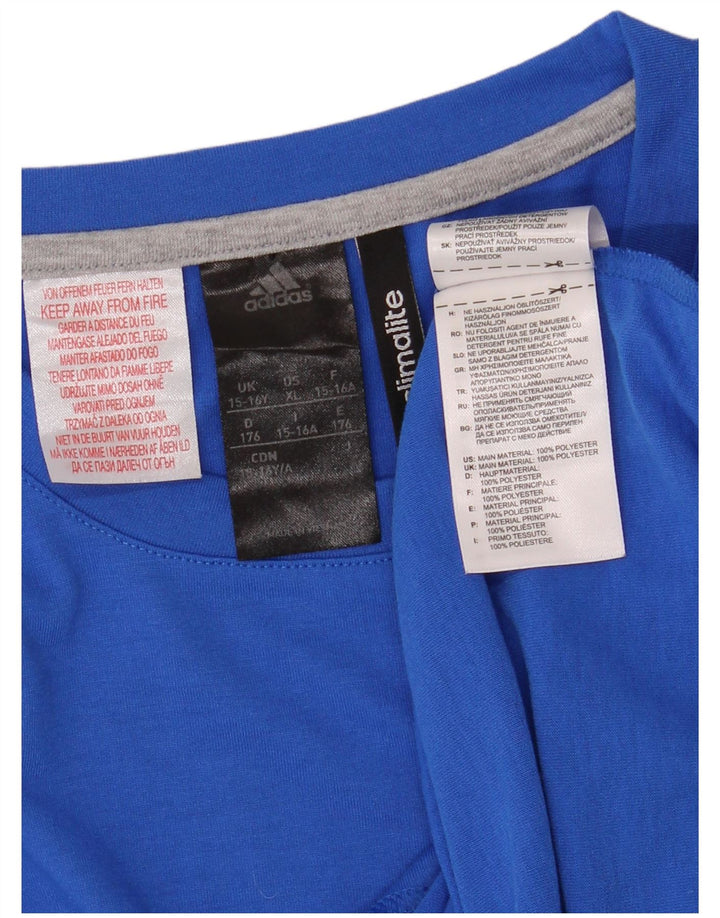 ADIDAS Boys Climalite T-Shirt Top 15-16 Years Blue Polyester
