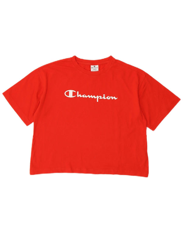 CHAMPION Γυναικείο Crop γραφικό T-shirt Top UK 16 μεγάλο κόκκινο βαμβακερό
