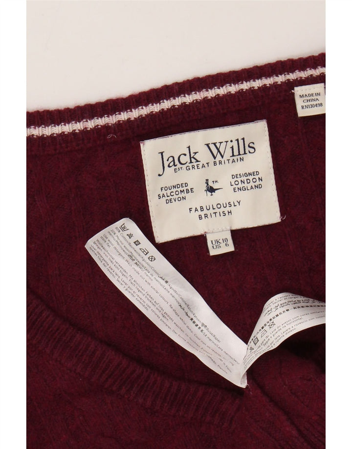 JACK WILLS Γυναικείο πουλόβερ με λαιμόκοψη με V λαιμόκοψη UK 10 μικρό βαμβακερό μπορντό