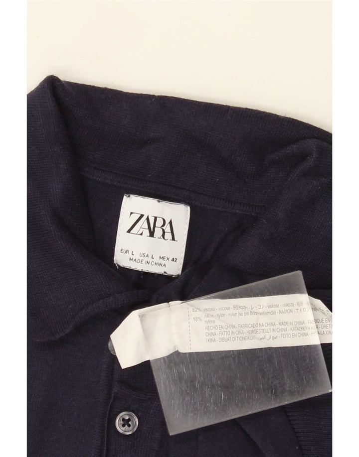 Zara Ανδρικό Πόλο Μπλουζάκι Μεγάλο Navy Blue Viscose