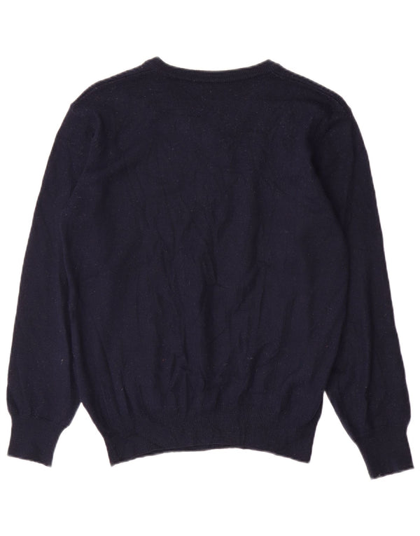 Vintage γυναικείο πουλόβερ με λαιμόκοψη UK 14 Medium Navy Blue Argyle/Diamond