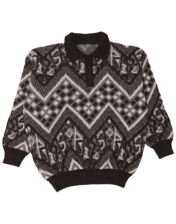 Vintage ανδρικό πουλόβερ με λαιμόκοψη IT 56 XL μαύρο γεωμετρικό ακρυλικό