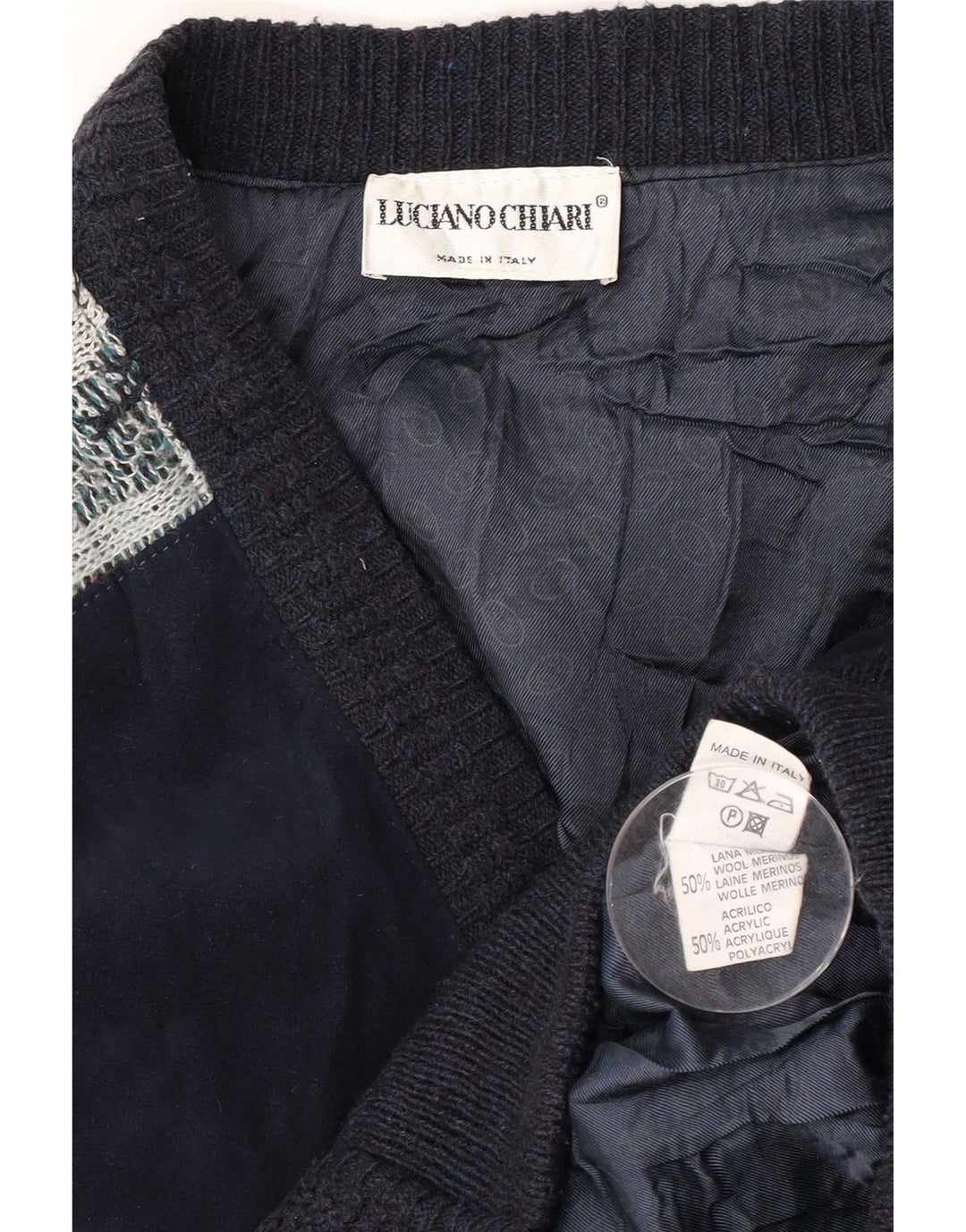 Luciano Chiari Ανδρικό Bomber Jacket UK 40 Large Navy Blue Argyle/Diamond