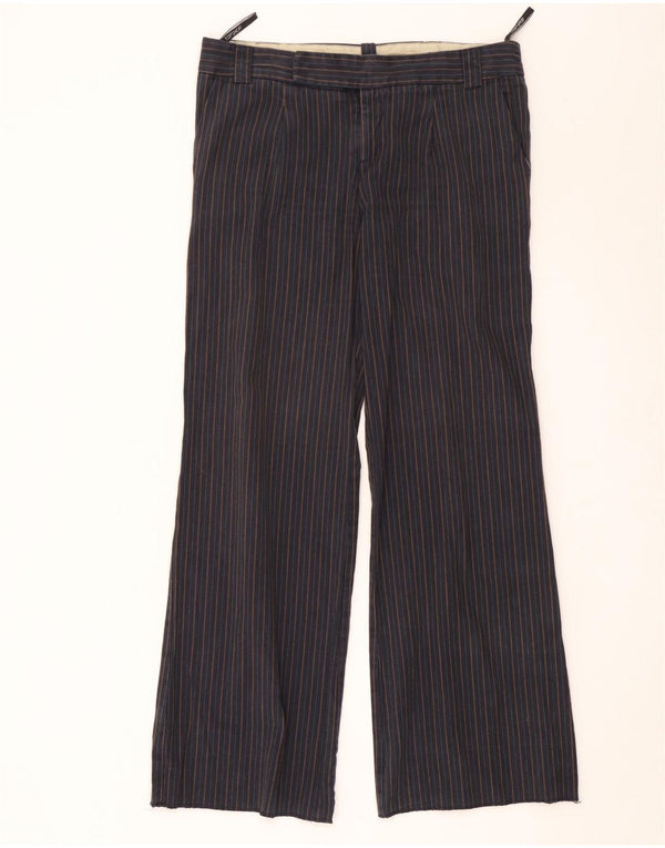 Topshop γυναικείο φαρδύ παντελόνι UK 14 μεγάλο W34 L30 Navy μπλε ριγέ