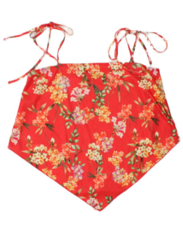 Zara Womens Crop Asymmetric Cami Top 10 Small Red Floral Polyester