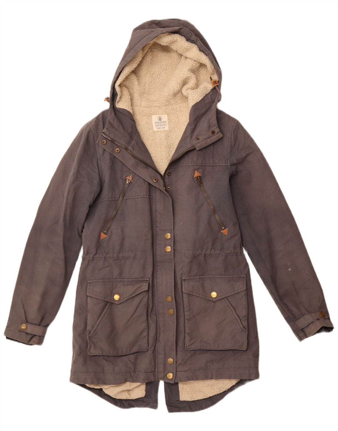 VOLCOM Γυναικείο μπουφάν Sherpa Parka με κουκούλα US 10 μεγάλο γκρι βαμβακερό