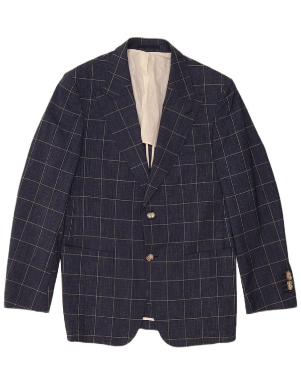 Vintage Ανδρικό σακάκι με 2 κουμπιά σακάκι UK 40 Large Navy Blue Check Wool