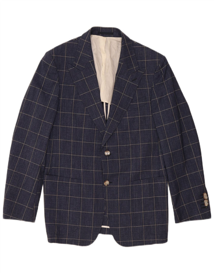 Vintage Ανδρικό σακάκι με 2 κουμπιά σακάκι UK 40 Large Navy Blue Check Wool