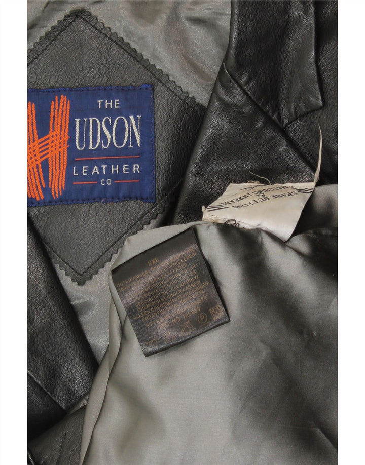 HUDSON Ανδρικό Δερμάτινο Μπουφάν UK 44 2XL Μαύρο Δερμάτινο