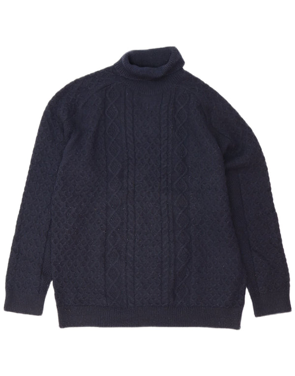 Marks & Spencer Mens Roll Neck Jumper Sweater Large Navy Blue Polyester