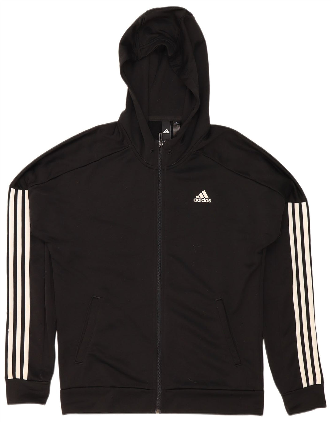 Ανδρικό πουλόβερ Adidas με φερμουάρ με κουκούλα μεσαίου μαύρου πολυεστέρα