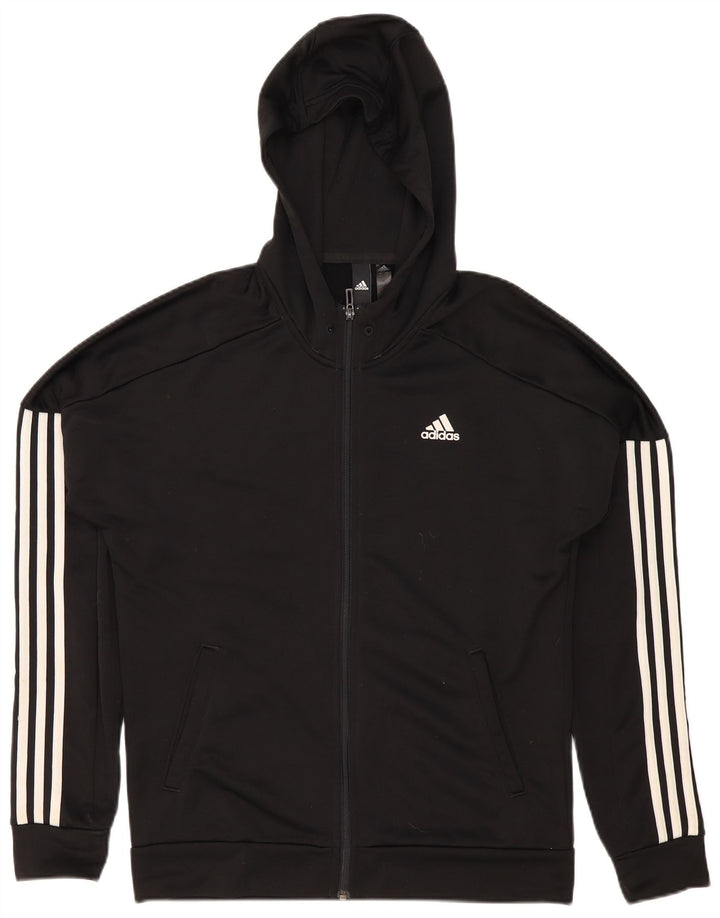 Ανδρικό πουλόβερ Adidas με φερμουάρ με κουκούλα μεσαίου μαύρου πολυεστέρα