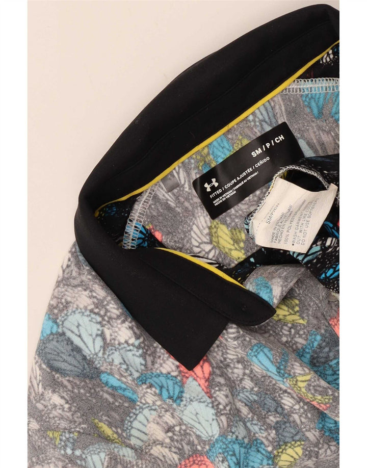 Under Armor Abstract Pattern Rugby Polo Shirt Small Grey Polyester