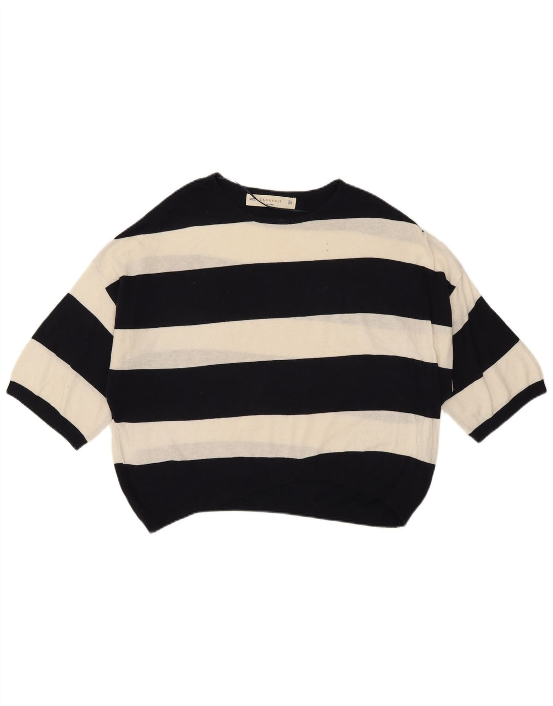 Zara γυναικεία μπλούζα oversized 1/2 μανίκι τοπ UK 12 μεσαία λευκή ριγέ