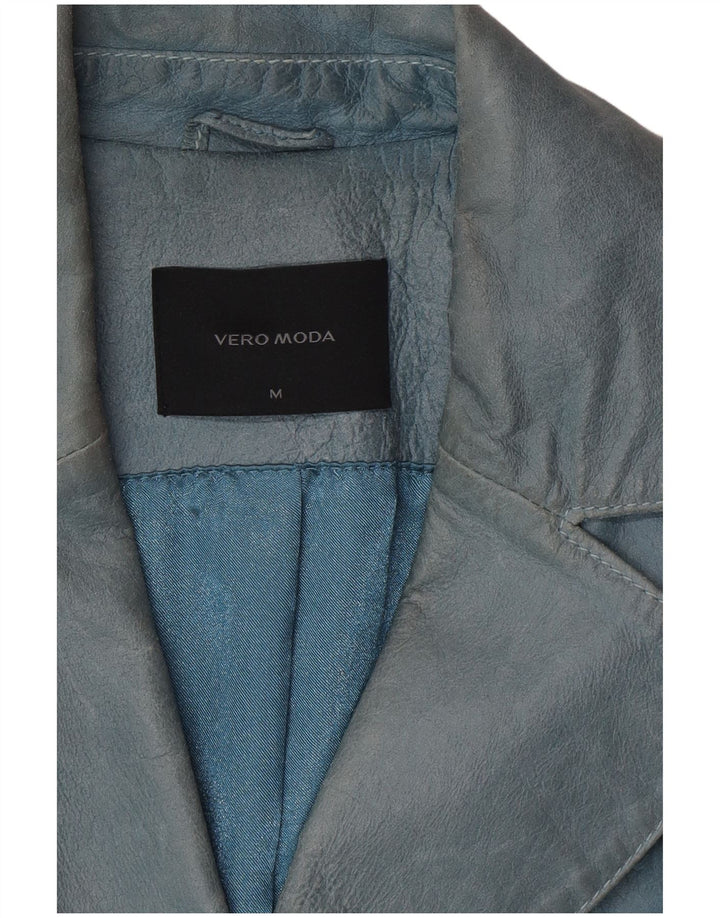 VINTAGE Γυναικείο Δερμάτινο Μπουφάν UK 12 Medium Blue