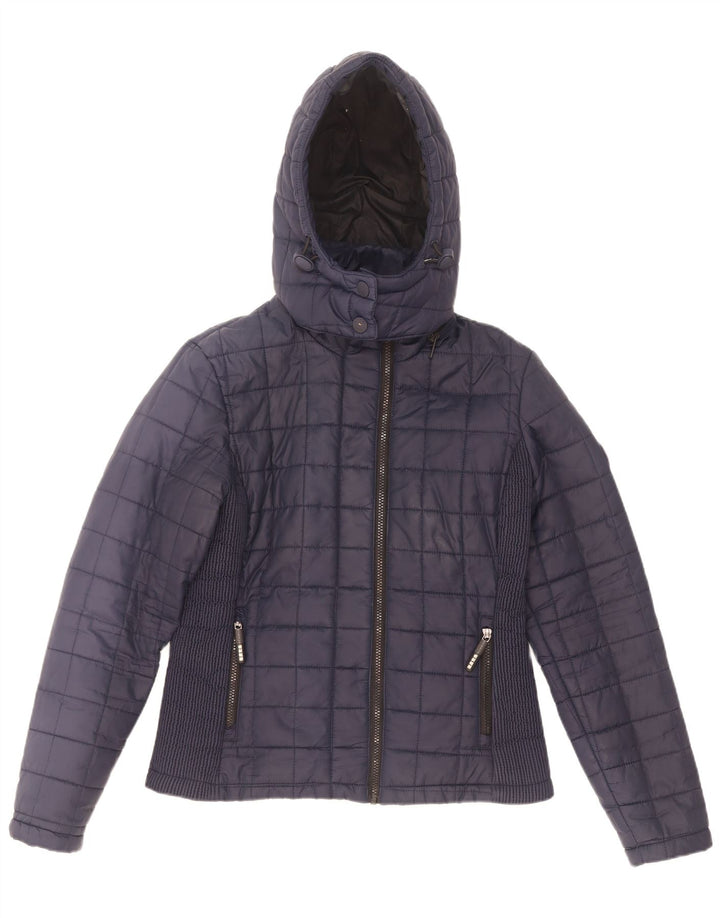 Superdry γυναικείο μπουφάν με κουκούλα UK 12 Medium Navy Blue Polyester