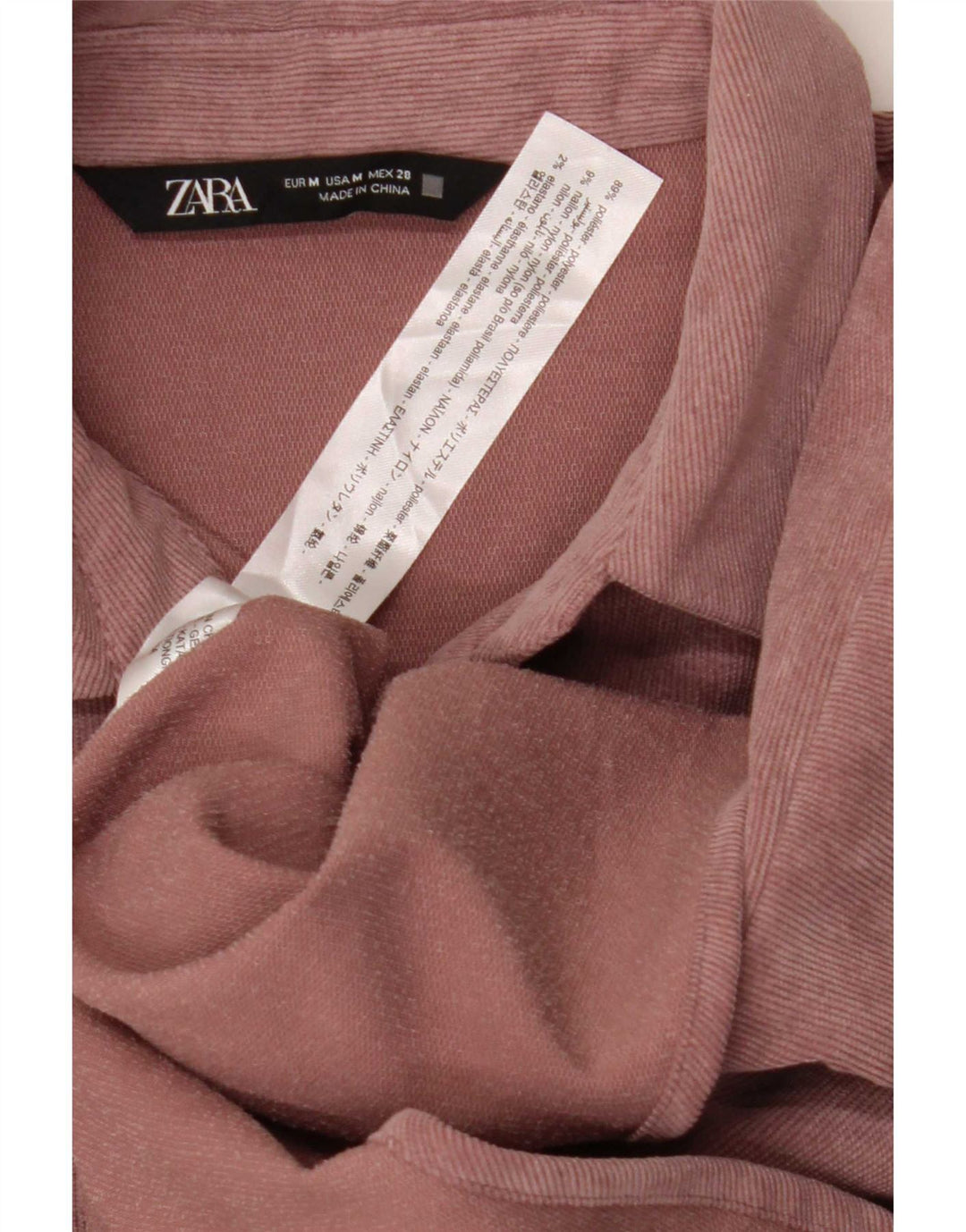 Zara Ανδρικό κοτλέ πουκάμισο Loose Fit Μεσαίο Ροζ Πολυεστέρας