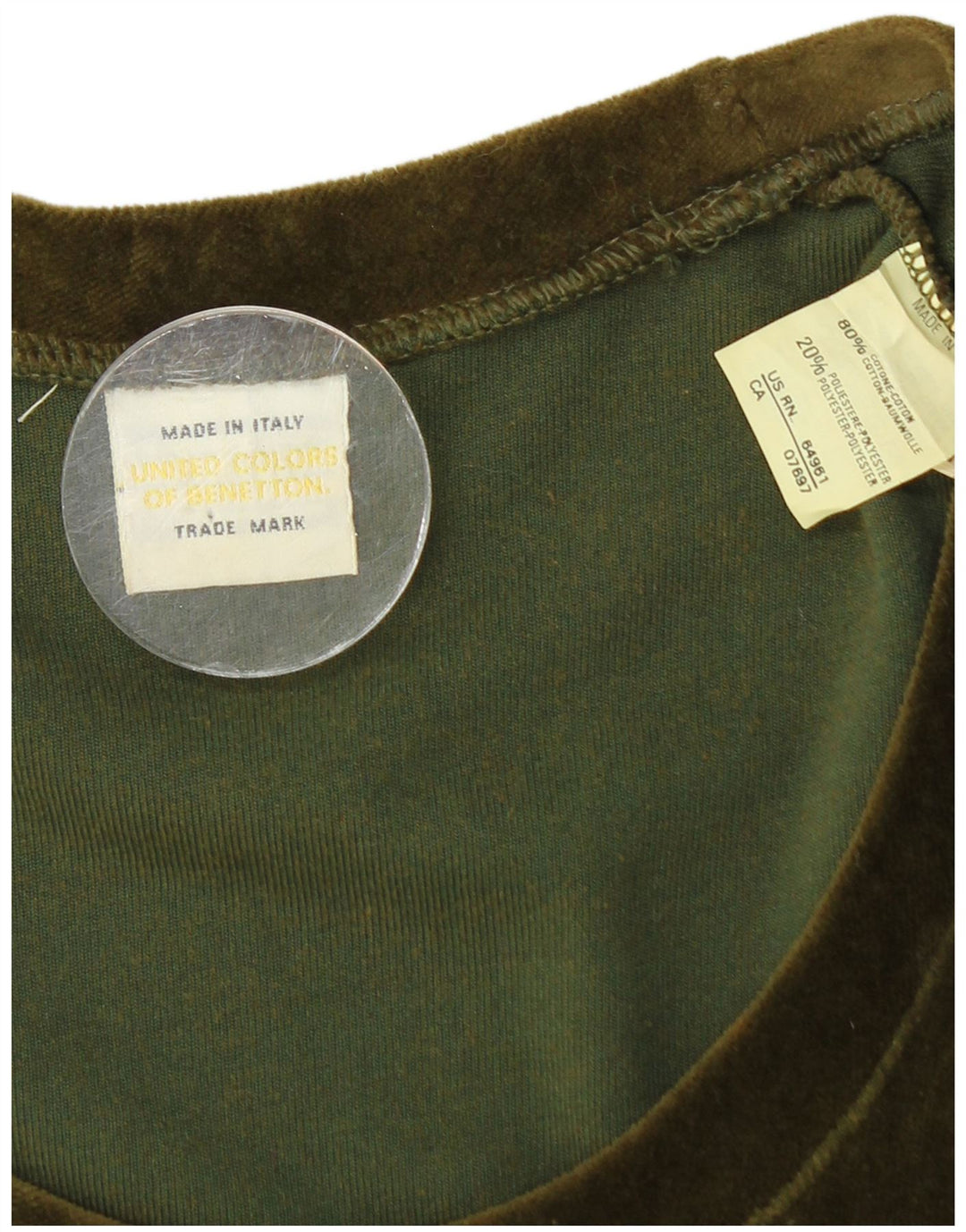 BENETTON Γυναικείο μακρυμάνικο βελούδινο φόρεμα κορμάκι UK 8 μικρό πράσινο βαμβακερό