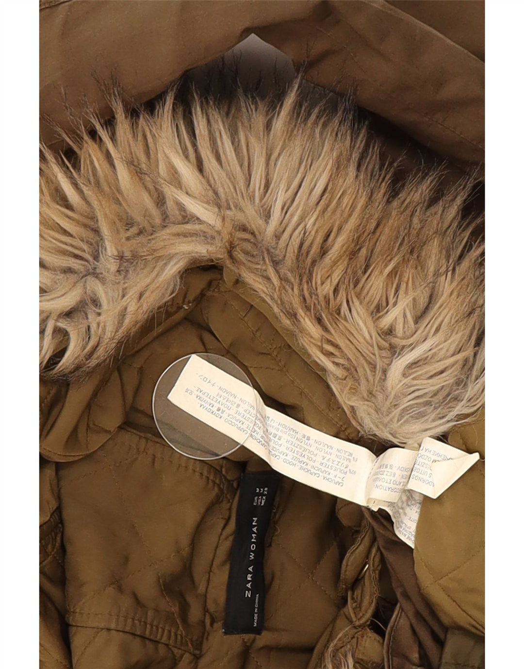Zara Γυναικείο μπουφάν Parka με κουκούλα UK 14 Medium Khaki Polyester