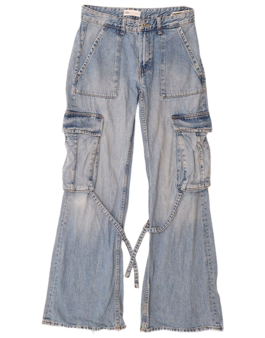 Γυναικεία τζιν ZARA Cargo Flared EU 34 2XS W24 L32 Blue Cotton