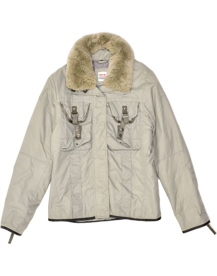 RIFLE Womens Padded Jacket UK 16 Large Grey Polyester | Vintage Rifle | Thrift | Second-Hand Rifle | Used Clothing | Messina Hembry 