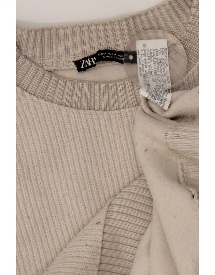 Zara Γυναικείο πουλόβερ με λαιμόκοψη UK 14 Medium Off White Polyester