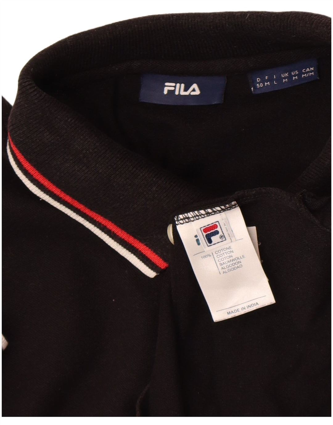 Ανδρικό πουκάμισο πόλο Fila, μεσαίο μαύρο βαμβακερό
